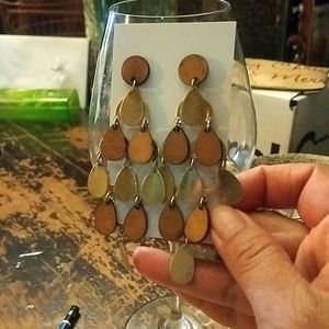 Brass and wood long earrings